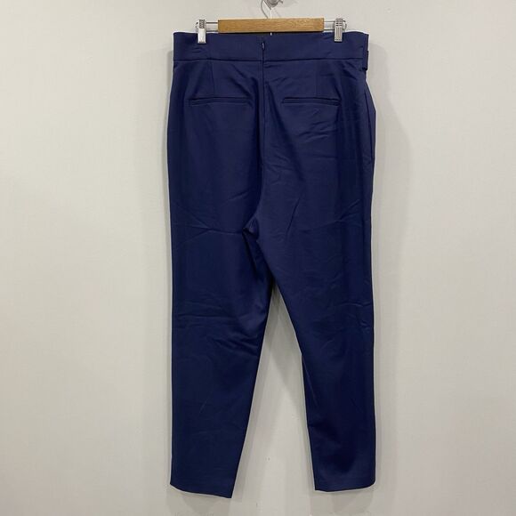 BCBGMAXAZRIA NWT L Navy Blue High Waist Pleated Tapered Paperboy Career Pants - Picture 2 of 16